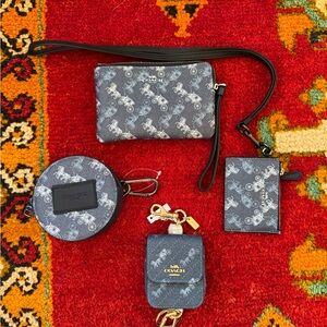 Coach Blue Carriage Logo Accessory Set - Wristlet, Card Case, AirPod Case, Pouch